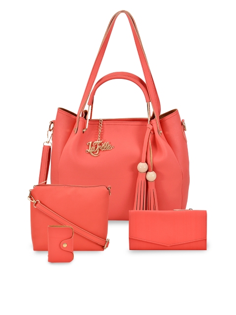 

LaFille Peach-Coloured Solid Handheld Bag