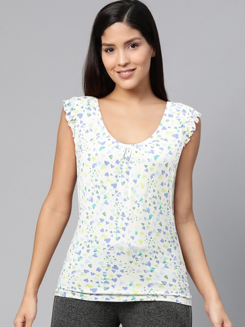 

Marks & Spencer Women White & Blue Heart Printed Lounge Top