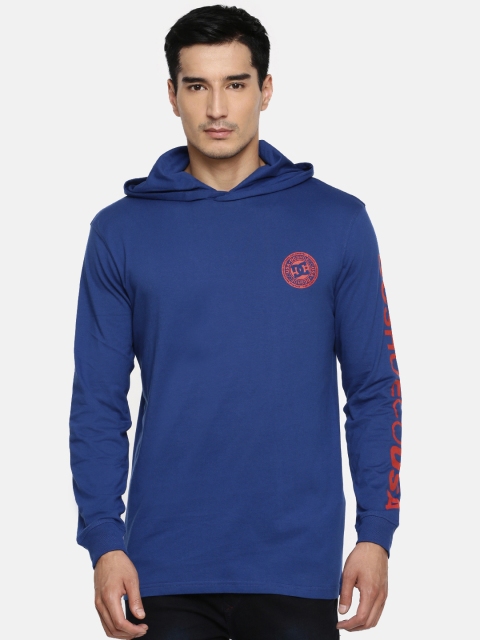 

DC Men Blue Solid Hooded Sweatshirt