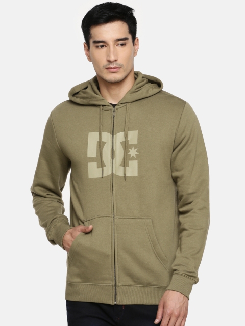 

DC Men Olive Green Printed Hooded Sweatshirt