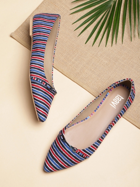 

Taavi Women Blue & Red Ajrakh Striped Sustainable Ballerinas