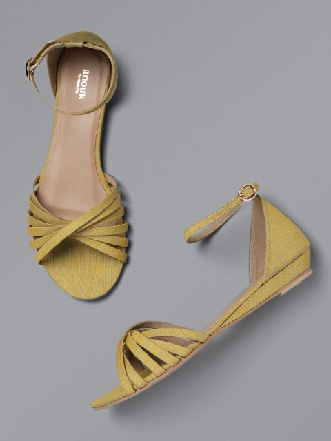 

Anouk Women Mustard Yellow Solid Mid Top Open Toe Flats