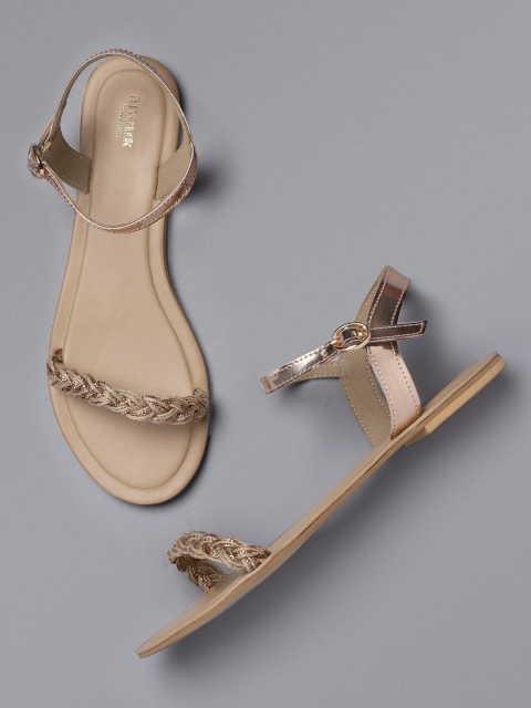 

Anouk Women Beige Woven Design Open Toe Flats