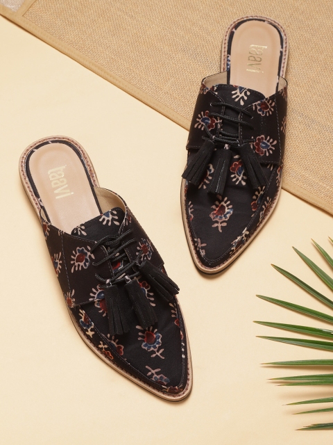 

Taavi Women Black Ajrakh Print Sustainable Mules with Tasselled Detail