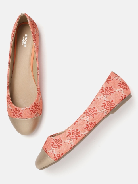 

Anouk Women Peach-Coloured & Red Printed Ballerinas