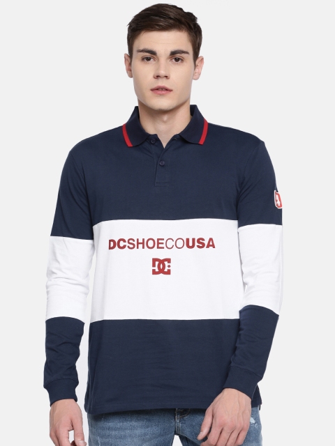 

DC Men Navy Blue & White Colourblocked Polo Collar T-shirt