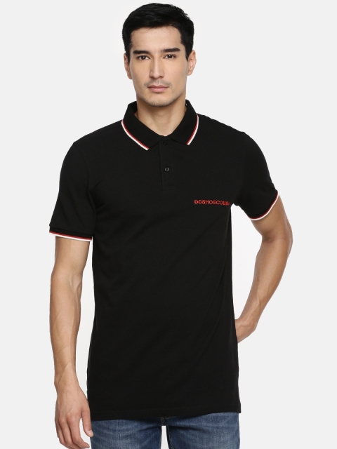 

DC Men Black Solid Polo Collar T-shirt