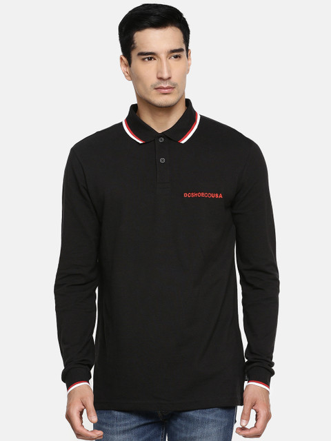 

DC Men Black Solid Polo Collar T-shirt