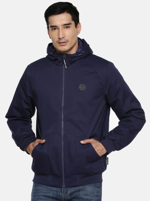

DC Men Navy Blue Solid Hooded Padded Jacket