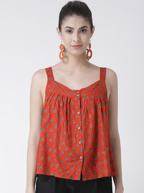 

Pinwheel Women Rust Orange Ethnic Print A-Line Top