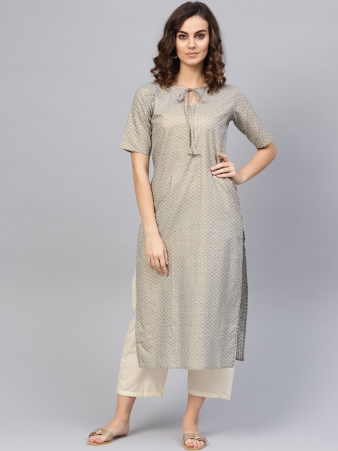 

Nayo Women Grey & Off-White Printed Kurta with Trousers