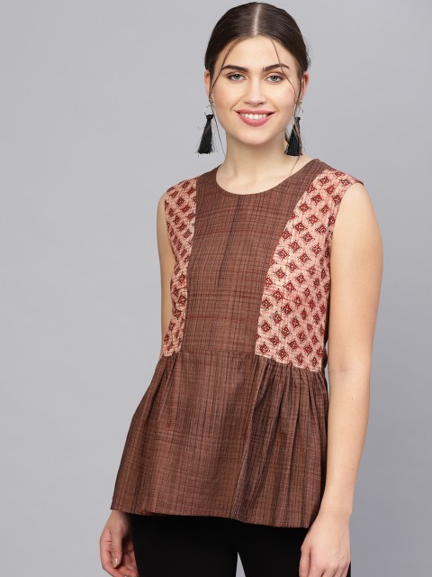 

Nayo Women Brown Printed A-Line Top