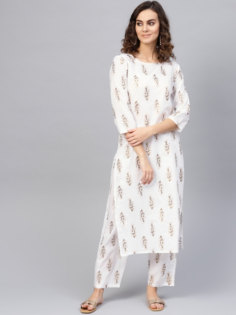 

Nayo Women Off-White & Golden Printed Kurta with Trousers