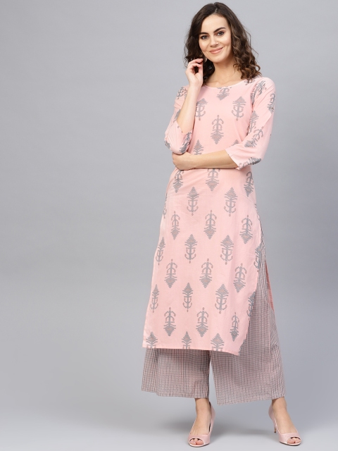 

Nayo Women Pink & Teal Blue Printed Kurta with Palazzos