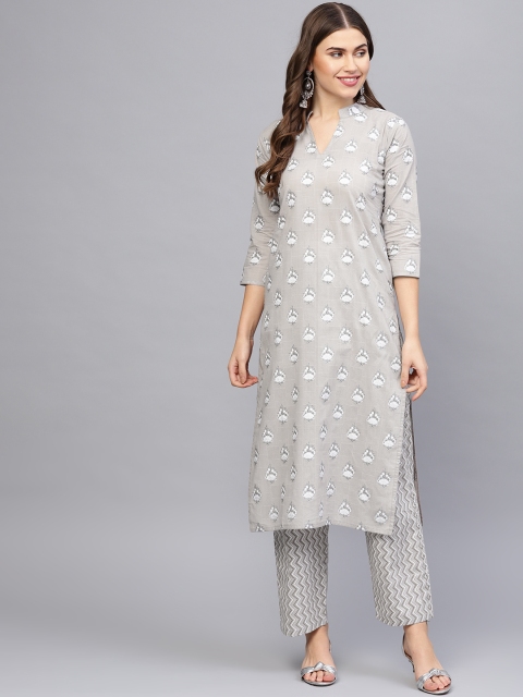 

Nayo Women Grey & Off-White Printed Kurta with Trousers