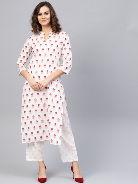

Nayo Women White & Red Printed Kurta with Trousers