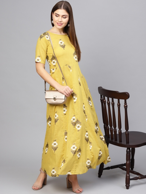 

Nayo Women Yellow & Off-White Printed Maxi Dress