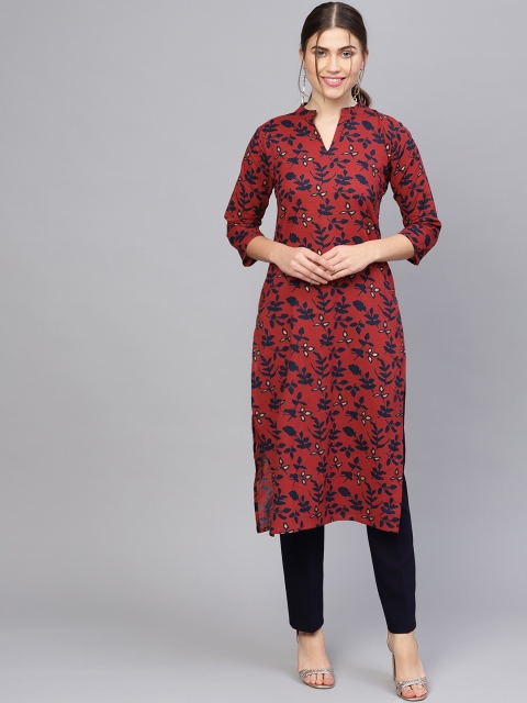 

Nayo Women Maroon & Navy Blue Printed Straight Kurta