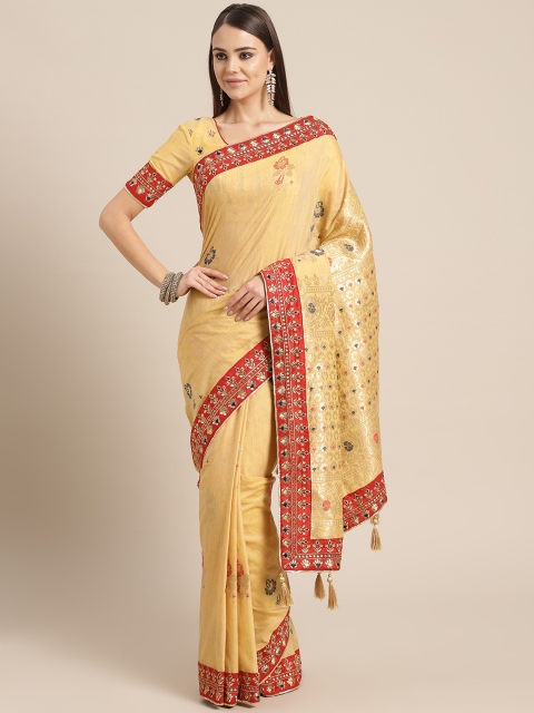 

MANOHARI Beige & Red Woven Design Saree