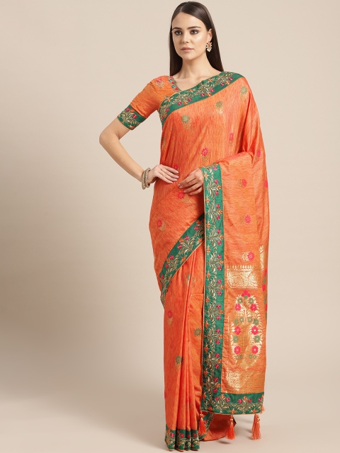 

MANOHARI Orange & Green Woven Design Saree
