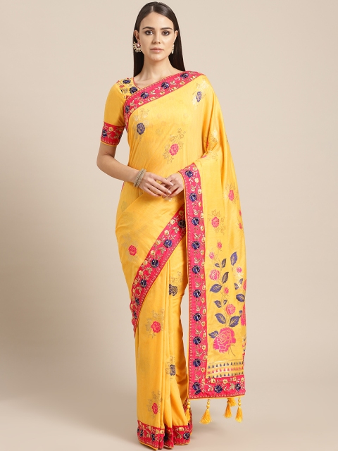 

MANOHARI Yellow & Pink Woven Design Saree