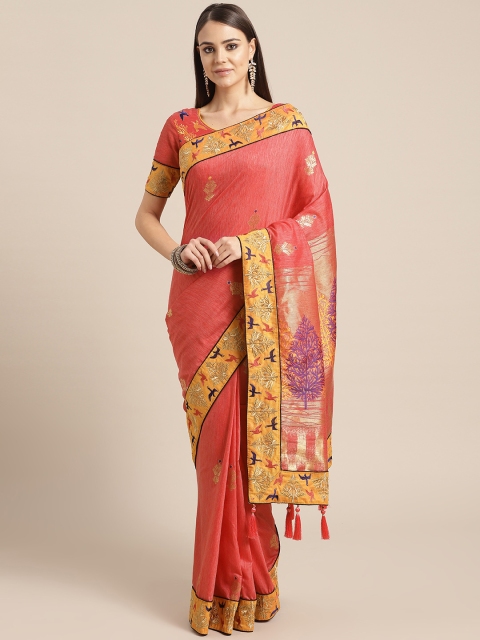 

MANOHARI Pink & Navy Blue Woven Design Saree
