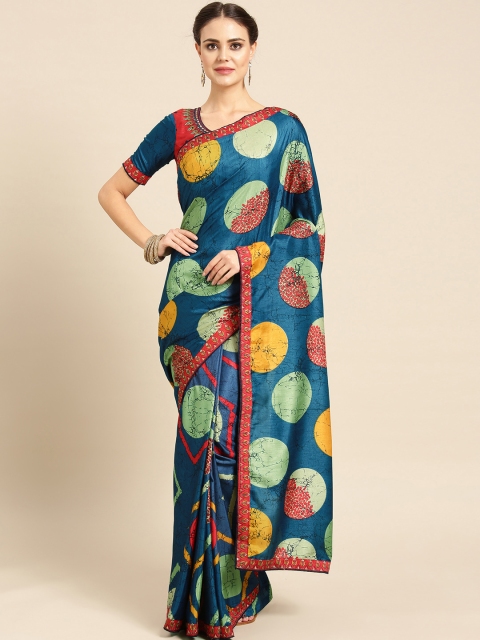 

SUTRAM Blue & Green Printed Saree