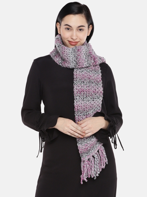 

Magic Needles Women Grey & Pink Self Design Handmade Seed Stitch Thick Shaded Scarf