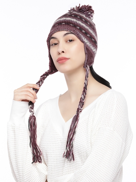 

Magic Needles Women Maroon & Beige Printed Wollen Beanie