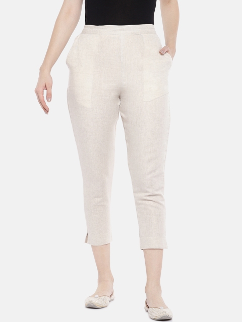 

Divina Women Off-White Regular Fit Solid Linen Cigarette Trousers