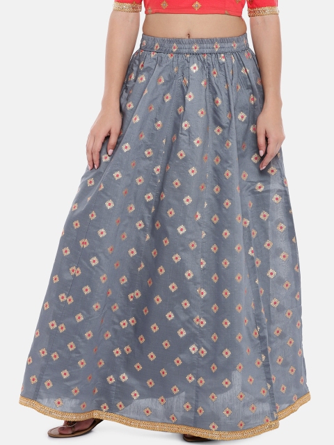 

Divina Women Grey Woven Design Flared Maxi Skirt