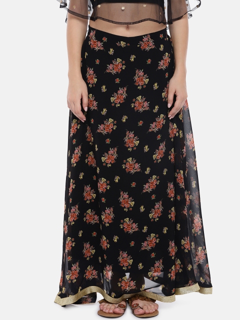 

Divina Women Black Floral Print Flared Maxi Skirt