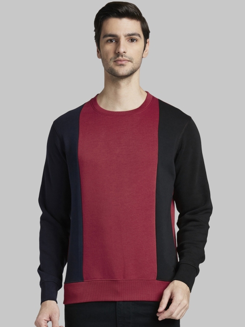 

Parx Men Maroon & Black Colourblocked Sweatshirt