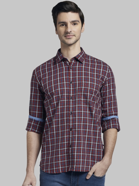 

Parx Men Red & Grey Slim Fit Checked Casual Shirt