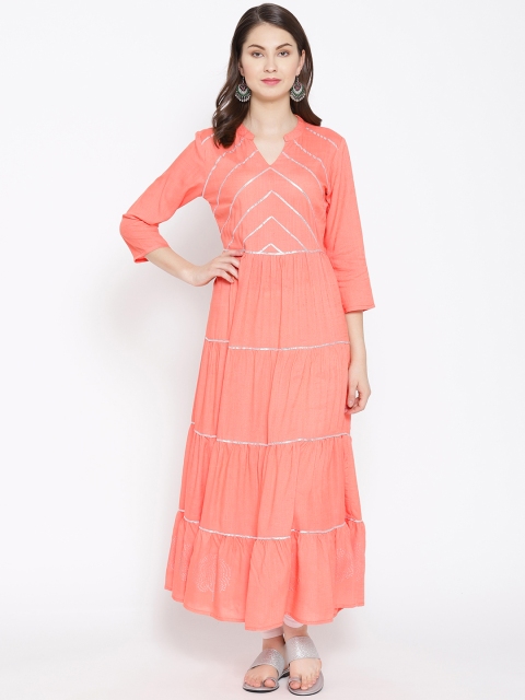 

Indi INSIDE Women Peach-Coloured Solid Tiered Anarkali Kurta