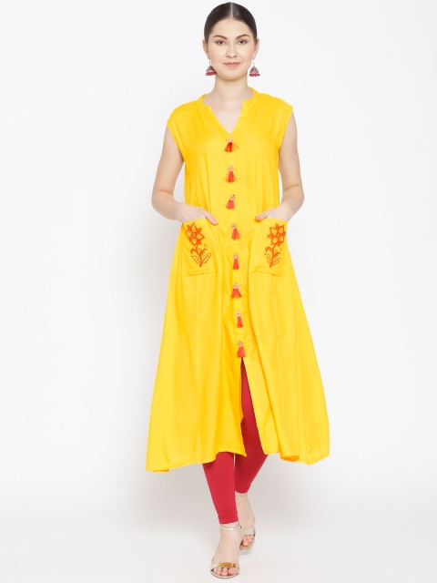 

Indi INSIDE Women Yellow Solid A-Line Kurta