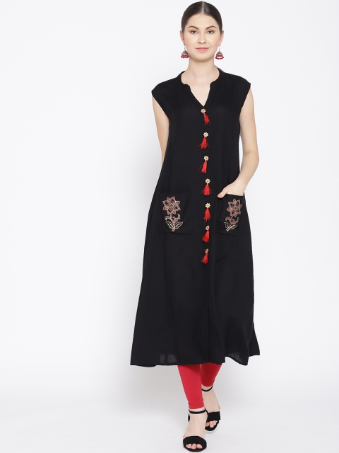 

Indi INSIDE Women Black Solid A-Line Kurta