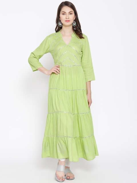 

Indi INSIDE Women Green Solid Tiered Anarkali Kurta