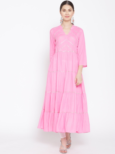 

Indi INSIDE Women Pink Solid Tiered Anarkali Kurta