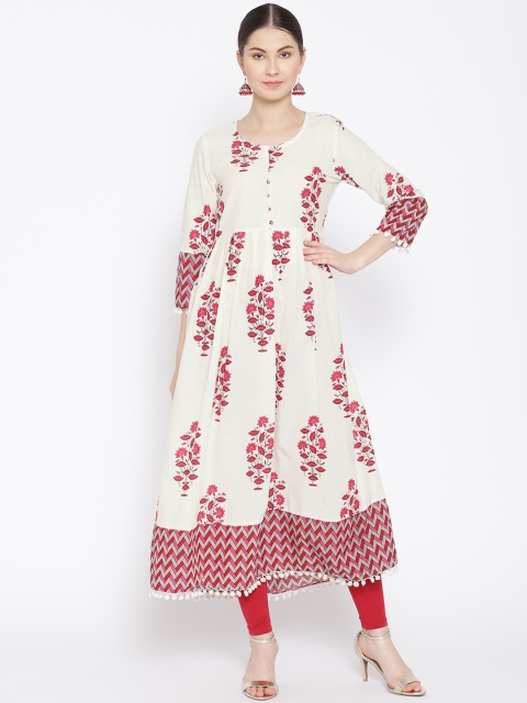 

Indi INSIDE Women White & Maroon Printed A-Line Kurta