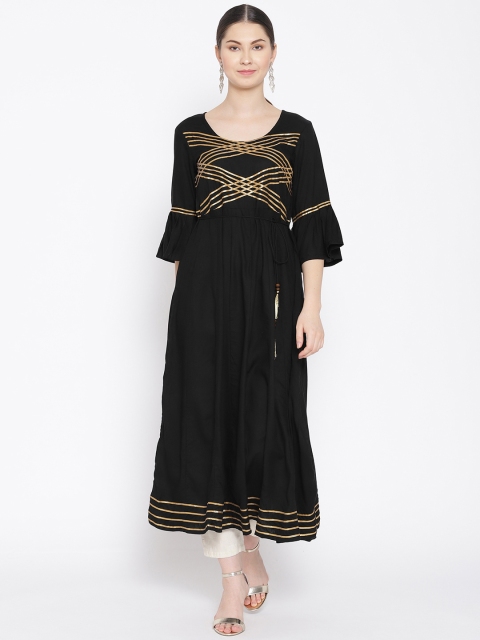

Indi INSIDE Women Black & Golden Yoke Design Anarkali Kurta