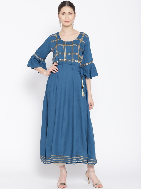 

Indi INSIDE Women Teal Blue & Golden Yoke Design Anarkali Kurta