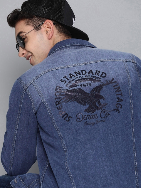 

HERE&NOW Men Blue Printed Denim Jacket