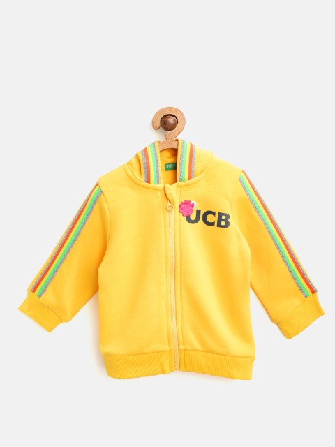 

United Colors of Benetton Girls Yellow Solid Hooded Front-Open Sweatshirt