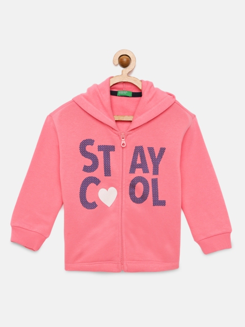 

United Colors of Benetton Girls Pink Printed Hooded Sweatshirt