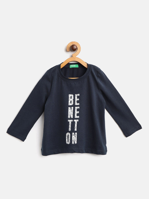 

United Colors of Benetton Girls Navy Blue Printed Round Neck T-shirt
