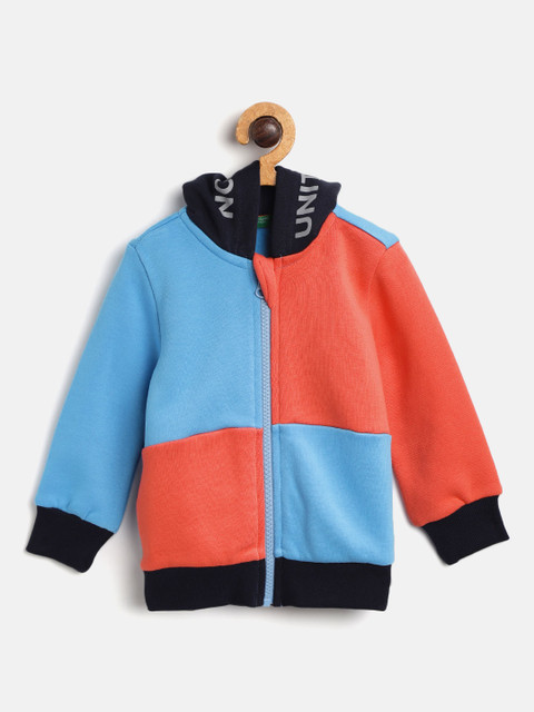 

United Colors of Benetton Boys Blue & Orange Colourblocked Hooded Sweatshirt