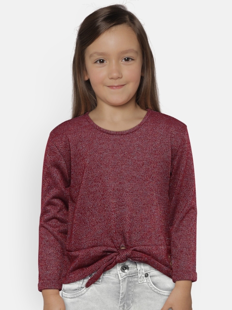 

United Colors of Benetton Girls Maroon Self Design Top