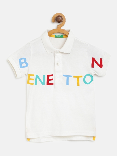 

United Colors of Benetton Boys White Brand Logo Print Polo Collar T-shirt