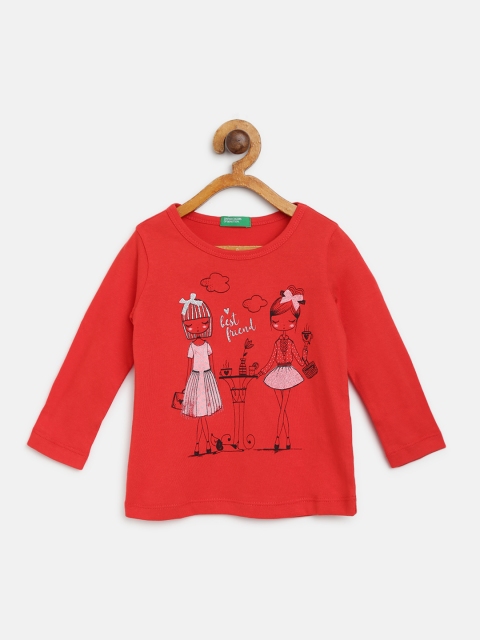 United Colors of Benetton Girls Red Conversational Print Round Neck T-shirt